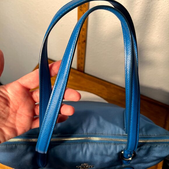 COACH Nylon & Leather Teal Zip Closure Shoulder Tote 35500 - Picture 5 of 8